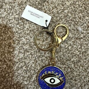 Blue Evil Eye Keychain with Gold Accents